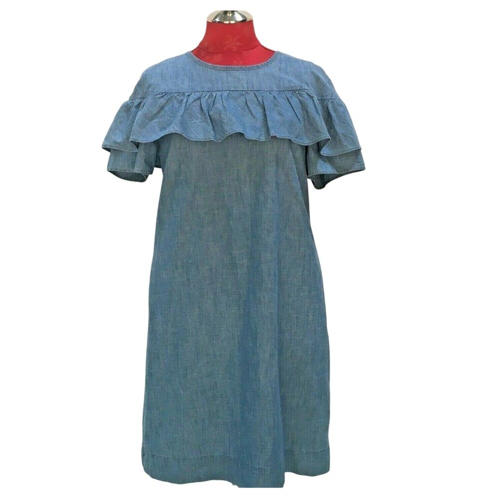 J. Crew 4 casual dress blue denim chambray Ruffle